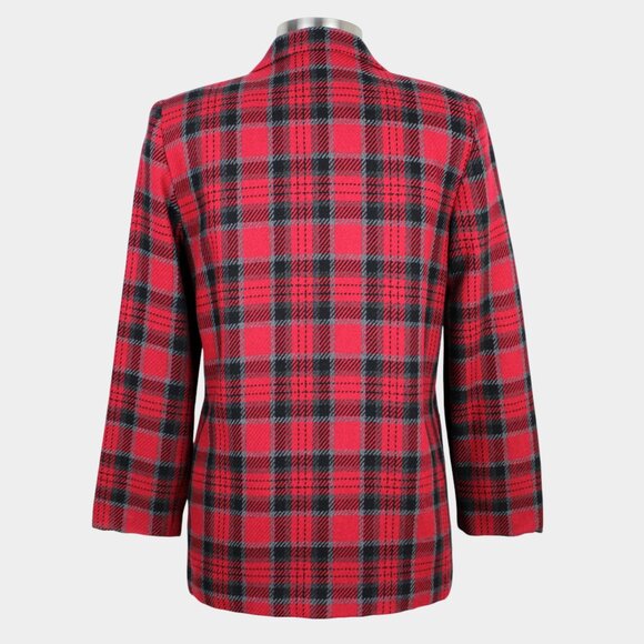 Vintage 80s Red Plaid Wool Blazer Jacket Size 8 - Picture 2 of 9